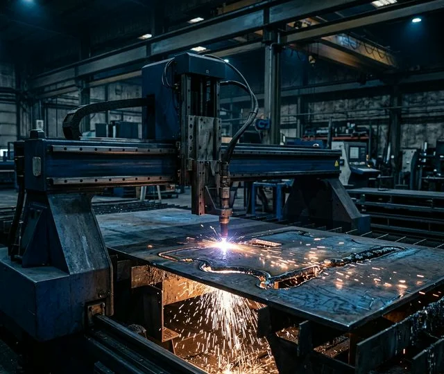 Operario trabajando con maquinaria CNC de corte por plasma — SteelPlanet